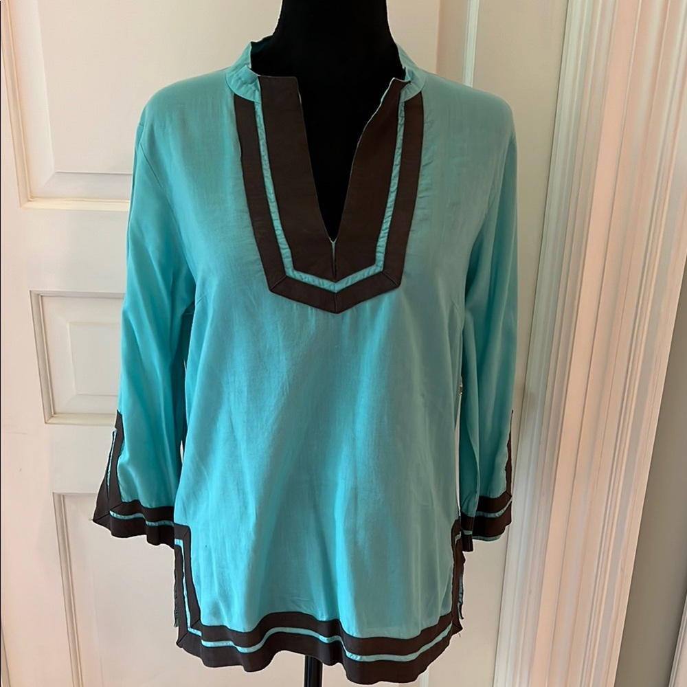 Aqua and Brown Women's Top